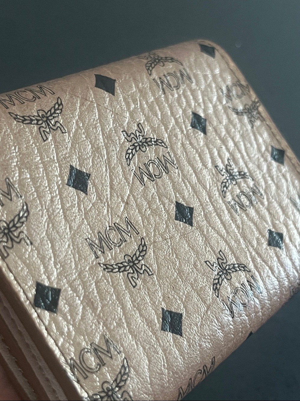 MCM Visetos Trifold Flap Snap Champange Metallic Leather Wallet - Picture 11 of 17
